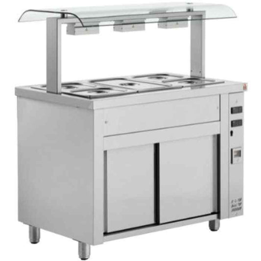 Inomak Bain Maries with Double Sneeze Guard 3–4 GN 1/1 Pan Range – hygienic dual-guard heated display units for UK catering kitchens