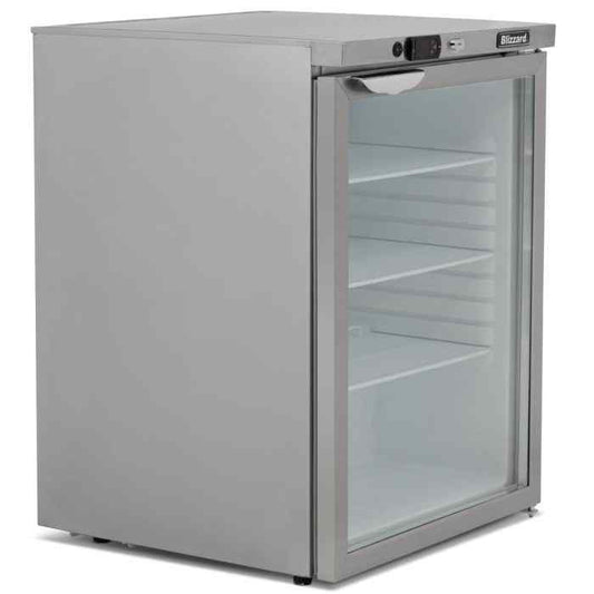 Blizzard Single Hinged Glass Door Under Counter Refrigerator (UCR140CR) – stainless steel display fridge for nationwide UK supply