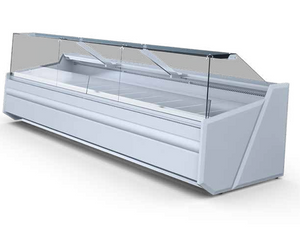 Igloo Luzon BA-WGM deep meat serve-over counter with chilled base and panoramic glass for butchers and delicatessens