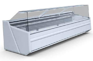 Igloo Luzon serve-over counter with curved glass front and multiplexable design for deli and fresh food presentation