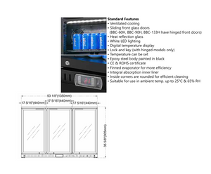 Artikcold back bar cooler hinged doors specs for UK bars — refrigeration performance and capacity details.