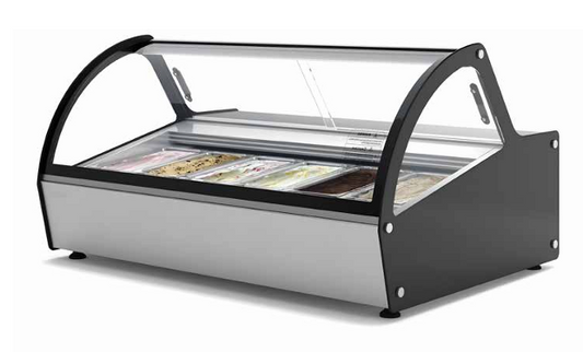 Artikcold CTM980 countertop ice cream showcase with curved glass design for displaying frozen desserts and gelato