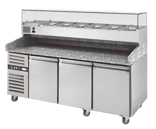 Artikcold granite top prep counter ideal for pizza, sandwich and salad preparation with refrigerated storage base