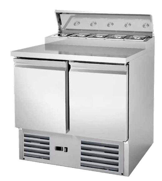 Artikcold PS Series compact prep counter with stainless steel top and refrigerated drawers for ingredient storage