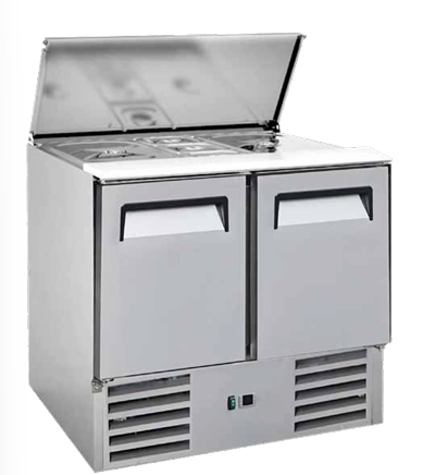 Artikcold S900STD 2-door salad prep table front view — compact chilled preparation counter for UK catering kitchens.