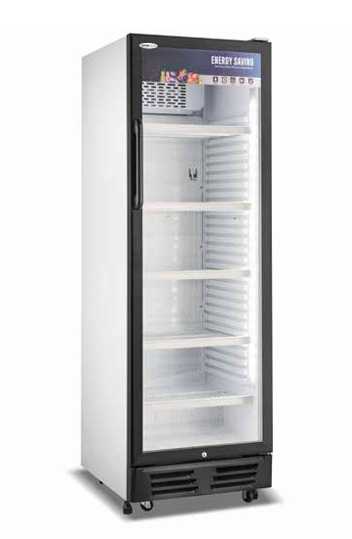 Artikcold VIZ380 and VIZ372 single door display fridge for UK cafés and convenience stores — upright chiller for drinks and food.