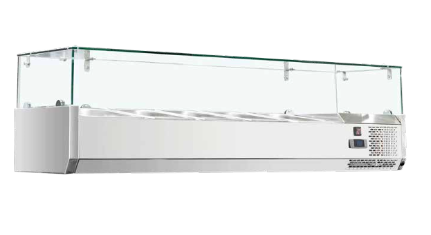 Artikcold VRX glass-top refrigerated prep display for storing and showcasing salad ingredients