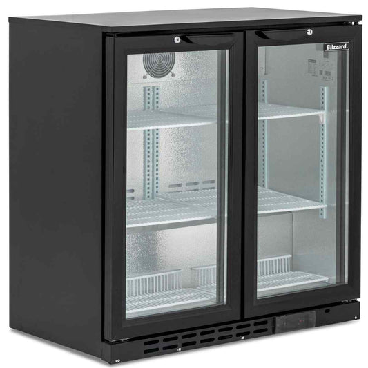 Blizzard Double Hinged Glass Door Bottle Cooler BAR2 Series – professional dual-door refrigeration for UK bars, cafés, and catering kitchens