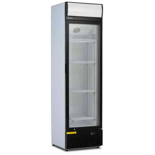 Blizzard Single Glass Door Display Merchandiser (GD350) – illuminated upright chiller for hotels, cafés & canteens across Britain