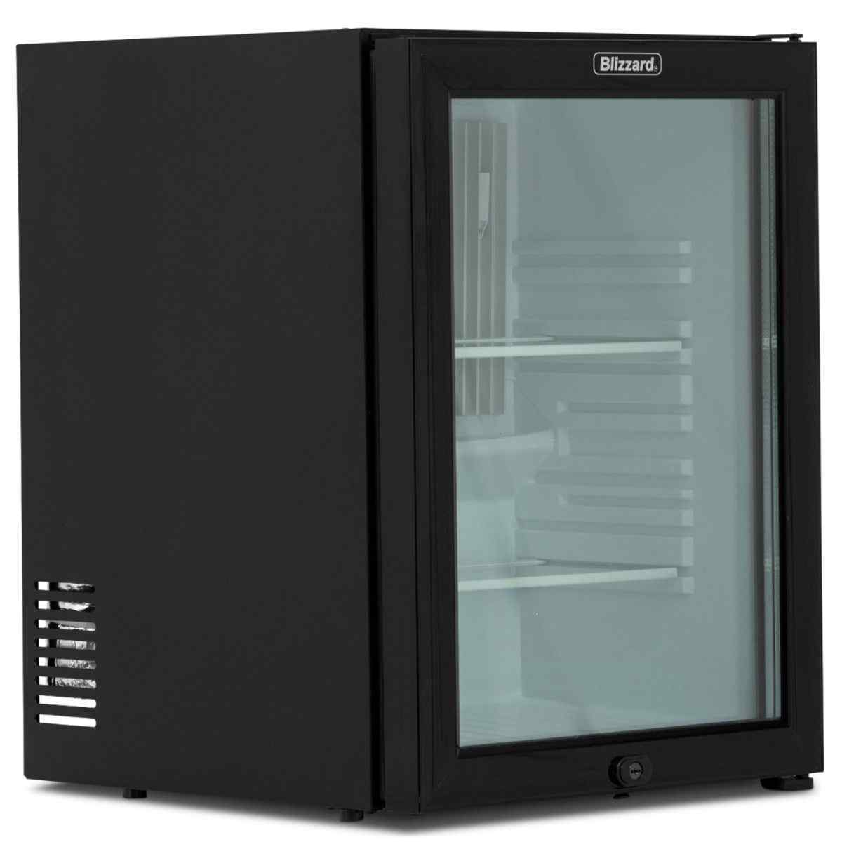 Blizzard Black Single Glass Door Mini Bar – silent energy-efficient beverage cooler for British hotels guest rooms and catering spaces