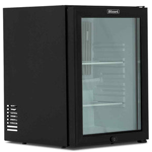 Blizzard Black Single Glass Door Mini Bar – silent energy-efficient beverage cooler for British hotels guest rooms and catering spaces