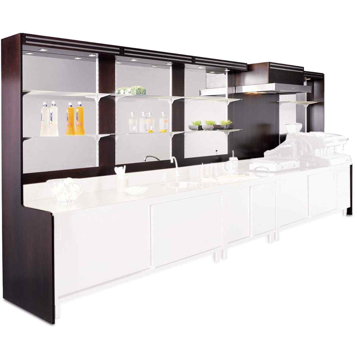 Mafirol Back Bar Shelving and Display with Exhaust Fan (BOLERO CW EXHAUST FAN) – stainless steel bar display system for commercial restaurants in the UK