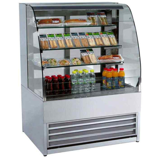 Frost-Tech 1m Low Height Open Front Merchandiser (P75-100-OPEN) – high-visibility self-service chiller for commercial restaurants in the UK