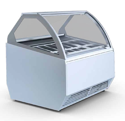 Igloo Adria ice cream display cabinet for UK dessert parlours — premium curved-glass design for gelato and frozen treat presentation.