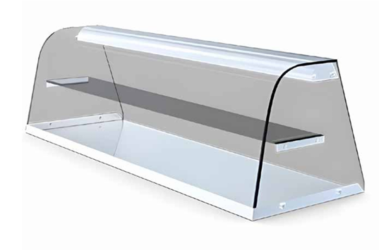 Igloo ambient curved glass countertop display for presenting pastries and confectionery at room temperature