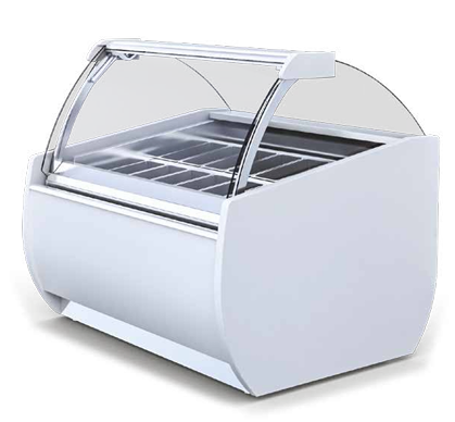 Igloo Aruba ice cream display case for UK dessert shops ,compact refrigerated counter for frozen treats and gelato.