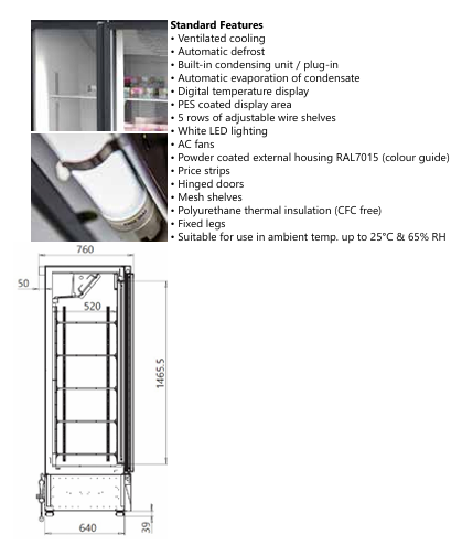 Igloo Ice upright freezer cabinet dimensions for UK shops — accurate measurements for commercial freezer placement.