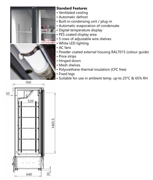 Igloo Ice upright freezer cabinet dimensions for UK shops — accurate measurements for commercial freezer placement.