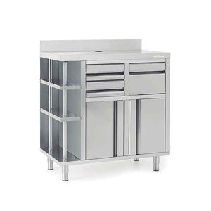 Infrico Back Bar Coffee Storage Unit (Left or Right Shelves, 1000mm Range) – stainless-steel espresso support station for UK cafés and hotels