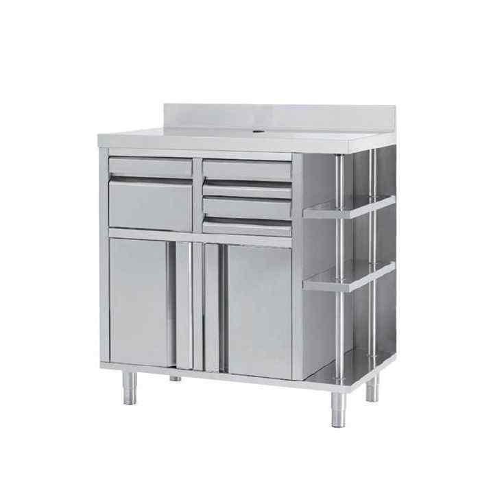 Infrico Back Bar Coffee Storage Unit (Left or Right Shelves, 1000mm Range) – stainless-steel espresso support station for UK cafés and hotels