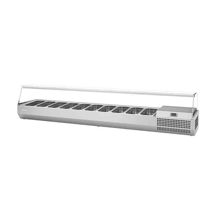 Infrico 1/3 Gastronorm Prep Top with Glass Cover 2300mm (VIP2330B13CR) – stainless steel refrigerated ingredient rail for UK catering kitchens