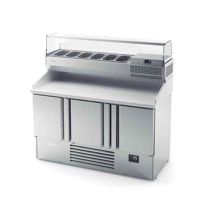 Infrico Compact Triple Door Pizza Prep Counter (ME1003VIP) – professional refrigerated pizza station for commercial restaurants in the UK