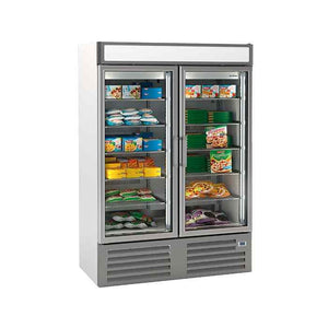 Infrico Glass Door Freezer Merchandisers 500–1000 L Range – illuminated display freezers for UK cafés and retail spaces