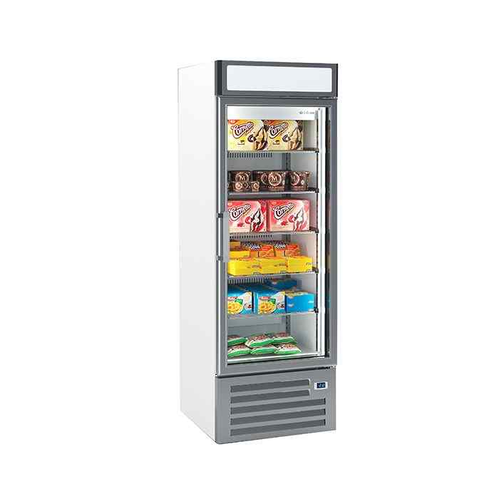Infrico Glass Door Freezer Merchandisers 500–1000 L Range – illuminated display freezers for UK cafés and retail spaces