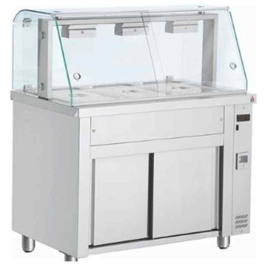 Inomak Bain Maries with Glass Canopy 3–5 GN 1/1 Pan Range – illuminated heated showcases for UK catering kitchens