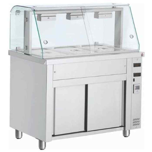 Inomak Bain Maries with Heated Cupboards & Glass Canopy 3–5 GN 1/1 Pan Range – professional buffet displays for British catering venues
