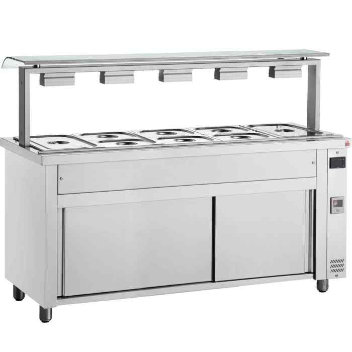 Inomak Bain Maries with Heated Cupboards & Sneeze Guard 3–5 GN 1/1 Pan Range – hot-holding buffet stations for British hospitality venues