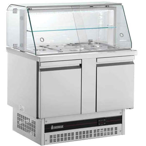 Inomak Compact Double Hinged Door Gastronorm Saladette with Display Case (BSV7300-HC) – illuminated prep fridge for commercial restaurants in the UK