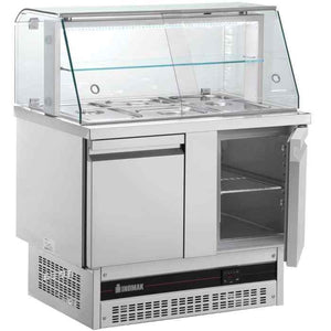 Inomak Compact Double Hinged Door Gastronorm Saladette with Display Case (BSV7300-HC) – illuminated prep fridge for commercial restaurants in the UK