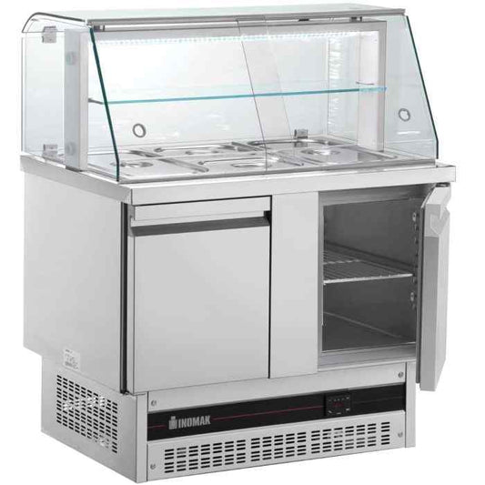Inomak Compact Double Hinged Door Gastronorm Saladette with Display Case (BSV7300-HC) – illuminated prep fridge for commercial restaurants in the UK