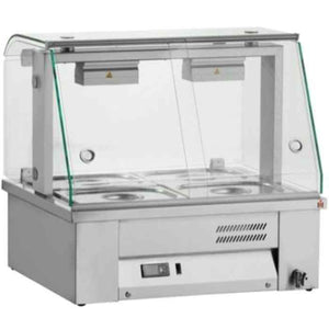 Inomak Countertop Bain Maries with Glass Canopy 2–4 GN 1/1 Pan Range – illuminated heated displays for British hospitality venues