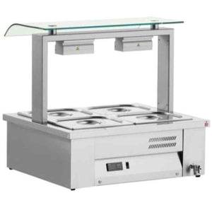 Inomak Countertop Bain Maries with Sneeze Guard 2–4 GN 1/1 Pan Range – hygienic hot food displays for UK catering operations