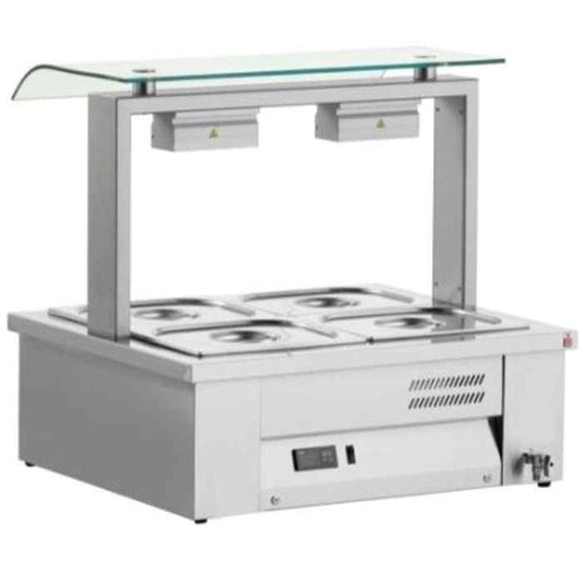 Inomak Countertop Bain Maries with Sneeze Guard 2–4 GN 1/1 Pan Range – hygienic hot food displays for UK catering operations