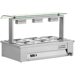 Inomak Countertop Bain Maries with Sneeze Guard 2–4 GN 1/1 Pan Range – hygienic hot food displays for UK catering operations