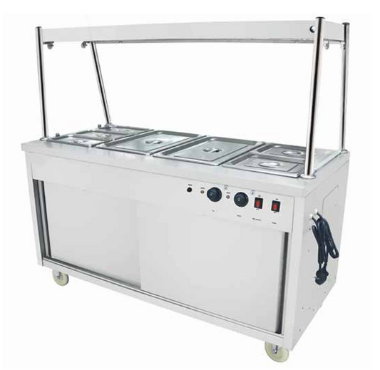 Master MA150-4GN and MA180-5GN stainless steel bain marie trolleys for hot food holding and serving